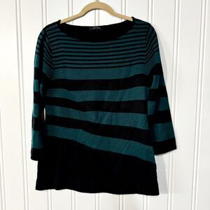 Tahari Sweater Women Size L Black Asymmetrical Long Sleeve Wide Neck Wool